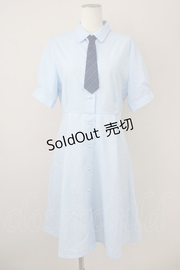 画像1: F i.n.t / マルチストライプネクタイ付きシャツワンピース  ライトブルー T-25-01-17-027-CA-OP-HD-ZI (1)