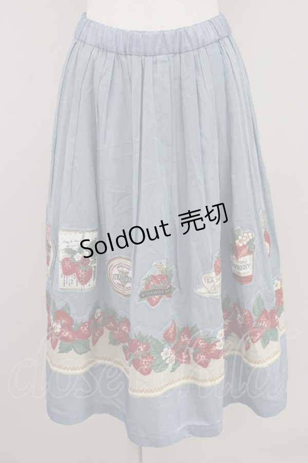 画像1: Jane Marple / Strawberry label scarfのデコパージュスカート  ブルーグレイ T-25-01-17-035-JM-SK-HD-ZI (1)