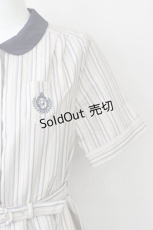 画像3: Fi.n.t / 刺繍入りマルチストライプシャツワンピース  ベージュ×ブルー T-25-01-17-016-CA-OP-HD-ZI (3)