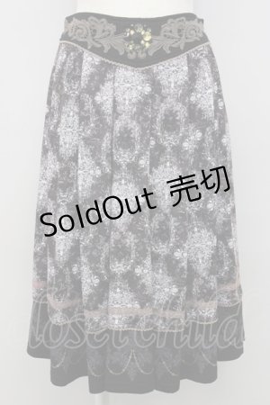 画像: Rozen Kavalier / ウエストレース総柄スカート  グレーｘ白 T-25-01-18-037-OO-SK-SA-ZI