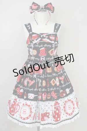 画像: Angelic Pretty / French Cafe胸リボンジャンパースカートSet  黒 T-25-01-20-024-AP-OP-SA-ZY