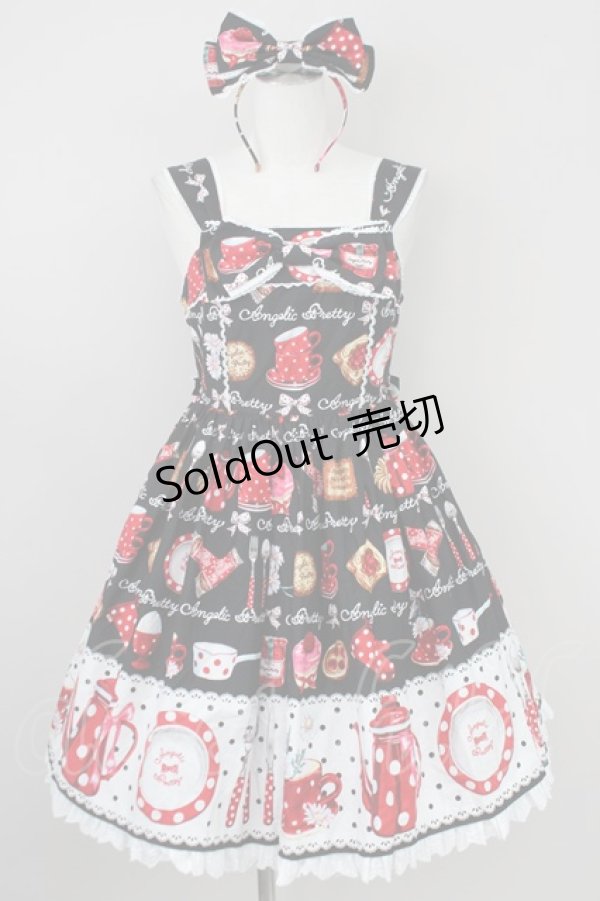 画像1: Angelic Pretty / French Cafe胸リボンジャンパースカートSet  黒 T-25-01-20-024-AP-OP-SA-ZY (1)