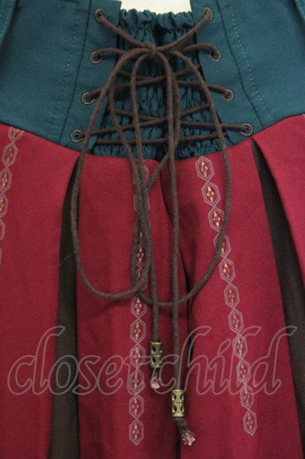 画像3: Ozz oneste / 椿刺繍プリーツ袴風スカート  赤Ｘ緑 T-25-01-20-030-OO-SK-SA-ZI (3)