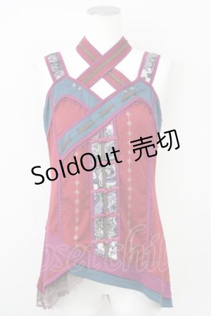 画像: Ozz oneste / チャイナノースリーブトップス  ボルドー T-25-01-20-014-OO-TO-SA-ZS