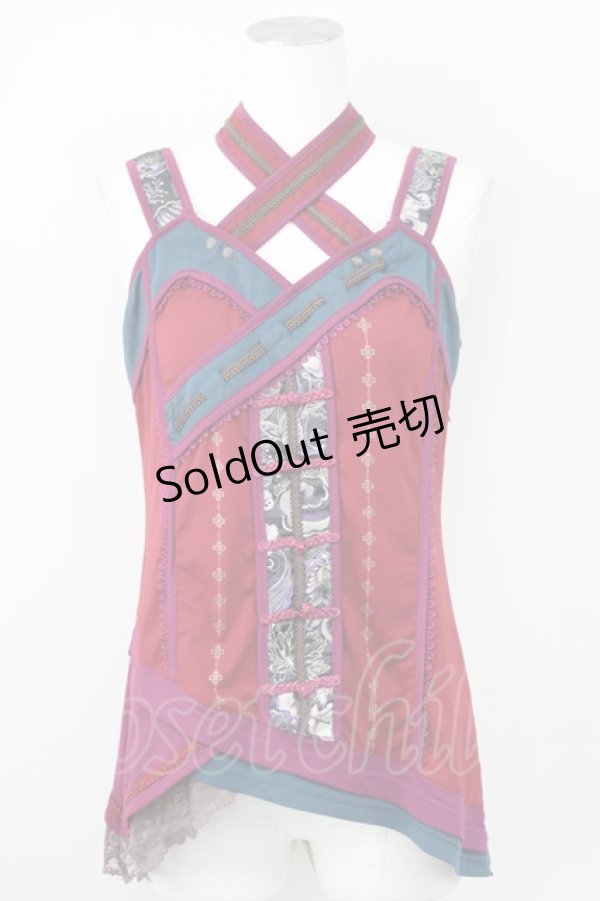 画像1: Ozz oneste / チャイナノースリーブトップス  ボルドー T-25-01-20-014-OO-TO-SA-ZS (1)