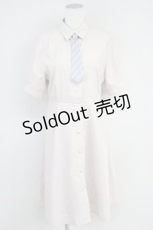 画像: F i.n.t / マルチストライプネクタイ付きシャツワンピース  ピンクベージュ T-25-01-20-019-CA-OP-SA-ZI