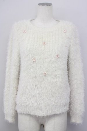 画像: axes femme POETIQUE / お花パールラメ糸シャギーニット M 生成り T-25-01-22-003-AX-TO-SZ-ZT011