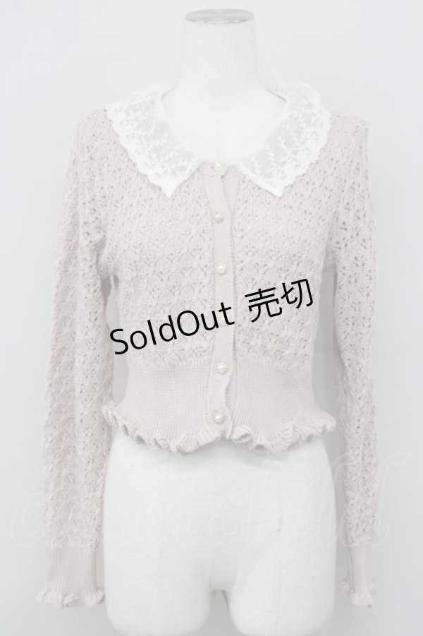 画像1: axes femme POETIQUE / レースフリル襟ニットカーディガン M ピンク T-25-01-22-006-AX-TO-SZ-ZT011 (1)
