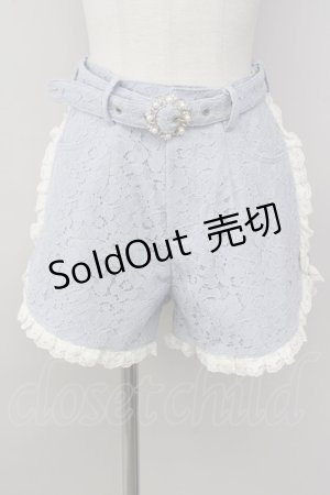 画像: Swankiss / パールビジューベルトレースショートパンツ  サックスＸ白 T-25-01-24-025-CA-PA-SA-ZT074