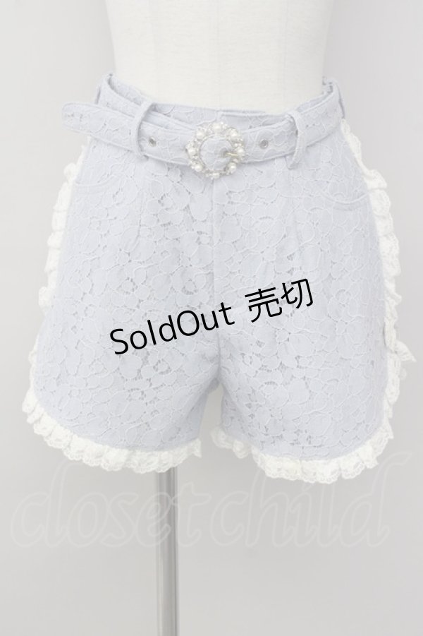 画像1: Swankiss / パールビジューベルトレースショートパンツ  サックスＸ白 T-25-01-24-025-CA-PA-SA-ZT074 (1)