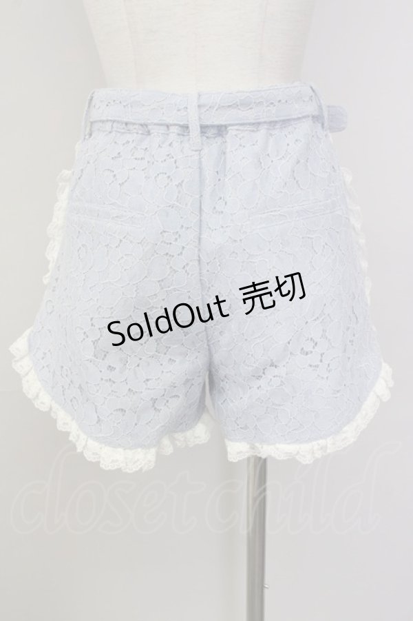 画像2: Swankiss / パールビジューベルトレースショートパンツ  サックスＸ白 T-25-01-24-025-CA-PA-SA-ZT074 (2)