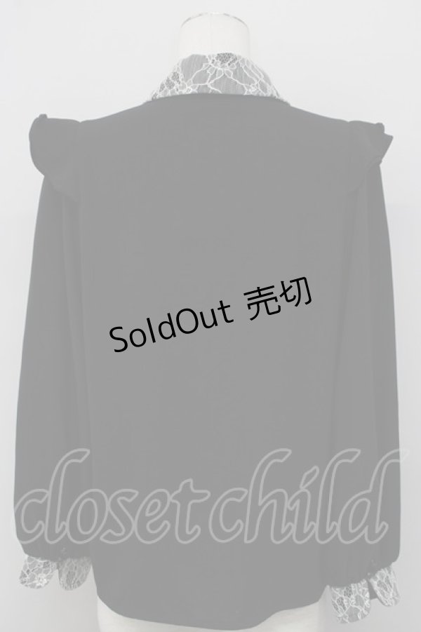 画像2: Rojita / レース配色シャツカラーブラウス  黒 T-25-01-24-007-LO-BL-SA-ZT390 (2)