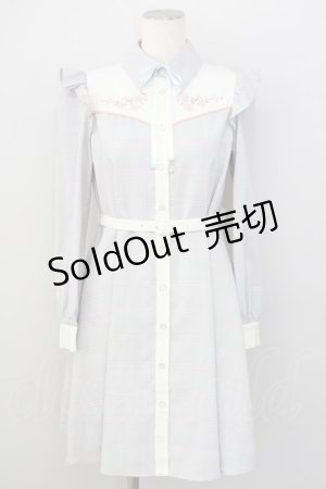 画像: Secret Honey / フロント刺繍グレンチェックシャツワンピース  グレー T-25-01-24-010-CA-OP-SA-ZT330