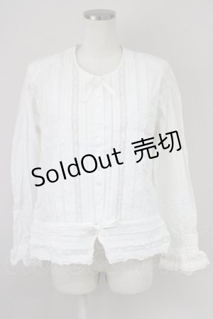 画像: PINK HOUSE / レースフリルピンタックノーカラーブラウス  アイボリー T-25-01-29-006-LO-BL-SA-ZT312