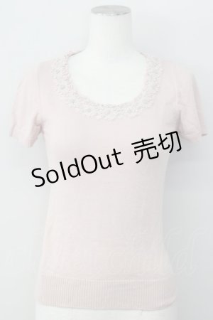 画像: L'EST ROSE / パールデザイン半袖ニットトップス  ピンク T-25-01-31-006-LO-TO-SA-ZT375