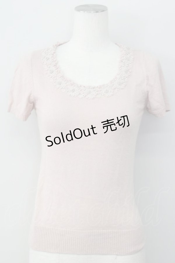 画像1: L'EST ROSE / パールデザイン半袖ニットトップス  ピンク T-25-01-31-006-LO-TO-SA-ZT375 (1)