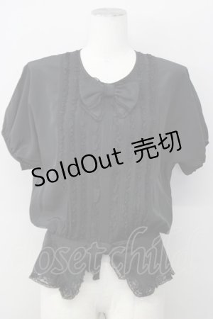 画像: INGEBORG / レース&ピンタック半袖ブラウス  ブラック T-25-01-31-008-LO-BL-SA-ZT375