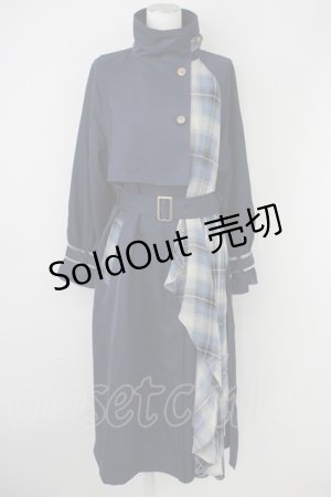 画像: axes femme POETIQUE / COATバイカラーアシメロングコート M 紺 T-25-02-01-017-AX-OP-SZ-ZT-C032