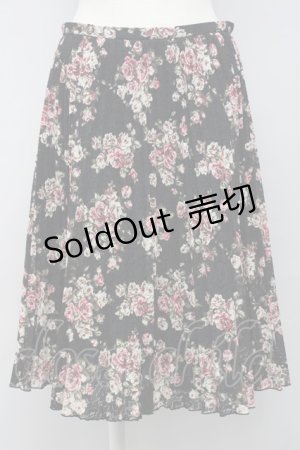 画像: L'EST ROSE / ローズブーケプリントスカート  黒Ｘピンク T-25-02-06-031-LO-SK-SA-ZT435