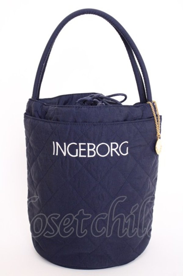 画像1: INGEBORG / チャーム付き巾着ハンドバッグ  ネイビー T-25-02-06-042-LO-BG-SA-ZT433 (1)
