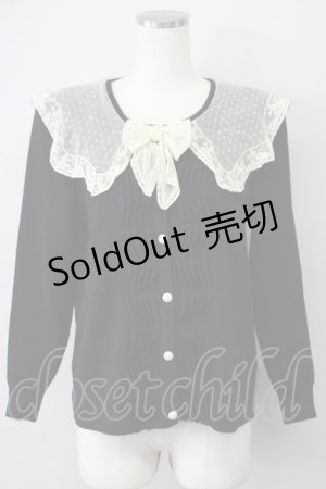 画像: 【SALE】PINK HOUSE / チュール襟&リボンカーディガン  ブラック T-25-02-06-005-LO-TO-SA-ZT443