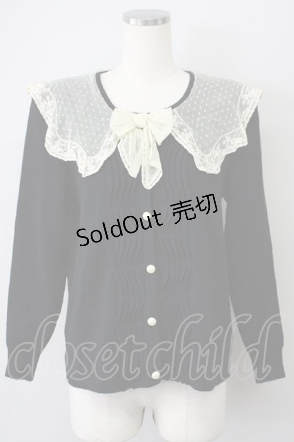 画像1: 【SALE】PINK HOUSE / チュール襟&リボンカーディガン  ブラック T-25-02-06-005-LO-TO-SA-ZT443 (1)