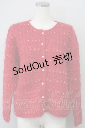 画像: LOLITAその他(お買取対象外) / パールデザインニットカーディガン  赤Ｘ白 T-25-02-06-018-LO-TO-SA-ZT443