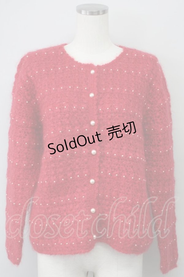 画像1: LOLITAその他(お買取対象外) / パールデザインニットカーディガン  赤Ｘ白 T-25-02-06-018-LO-TO-SA-ZT443 (1)