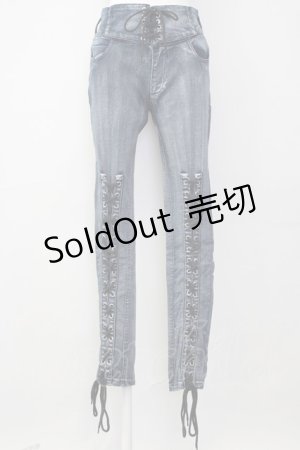 画像: LISTEN FLAVOR / レースアップスキニーパンツ  ブルーデニム T-25-02-09-056-PU-PA-SA-ZI