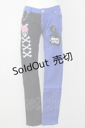 画像: LISTEN FLAVOR / MOSHPIT 2TONE切替スキニーパンツ  ブルー×ブラック T-25-02-09-057-PU-PA-SA-ZI