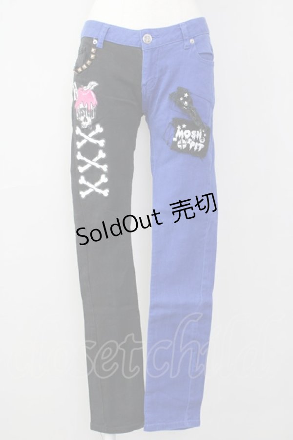 画像1: LISTEN FLAVOR / MOSHPIT 2TONE切替スキニーパンツ  ブルー×ブラック T-25-02-09-057-PU-PA-SA-ZI (1)