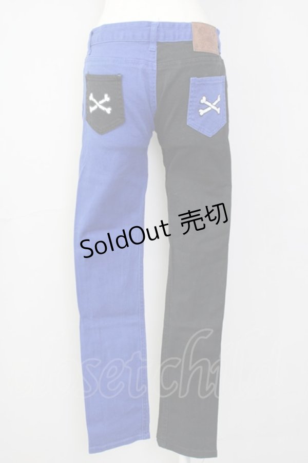 画像2: LISTEN FLAVOR / MOSHPIT 2TONE切替スキニーパンツ  ブルー×ブラック T-25-02-09-057-PU-PA-SA-ZI (2)