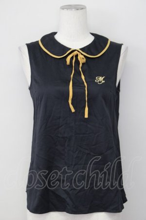 画像: MILK / M刺繍ノースリーブブラウス  黒Ｘマスタード T-25-02-21-013-ML-BL-SA-ZI