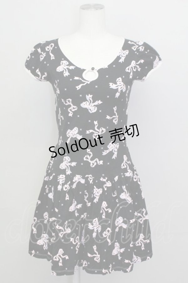 画像1: MILK / シルエットRibbonワンピース  黒Ｘピンク T-25-03-08-027-ML-OP-SA-ZI (1)