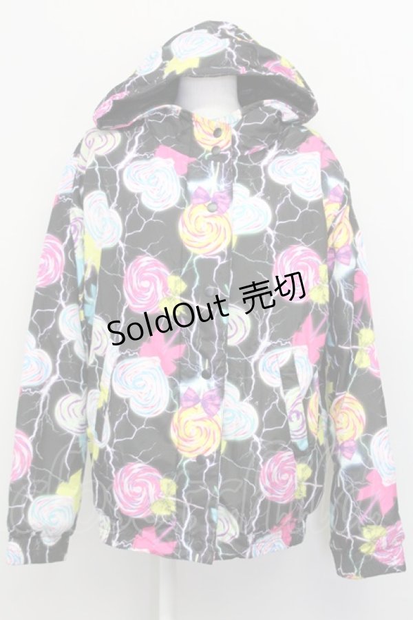 画像1: 【SALE】galaxxxy / キャンディ柄中綿ジャケット  ブラック T-25-03-08-031-PU-CO-SA-ZT-C046 (1)