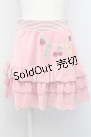 画像: Emily Temple cute / 刺繍入りベロアフリルミニスカート  ピンク T-25-03-08-035-ET-SK-SA-ZI
