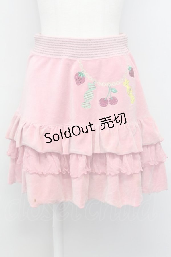 画像1: Emily Temple cute / 刺繍入りベロアフリルミニスカート  ピンク T-25-03-08-035-ET-SK-SA-ZI (1)