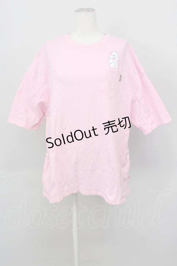 画像1: Candy Stripper / BEARボーダー半袖カットソー  ピンクＸ白 T-25-03-08-008-PU-TO-SA-ZI (1)