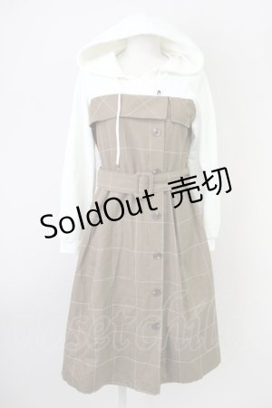 画像: axes femme / チェックフードワンピース  白Ｘブラウン T-25-03-14-017-AX-OP-SA-ZT