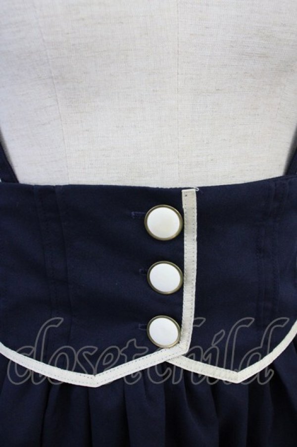 画像4: Amavel / カトラリー刺繍サス付きスカート  紺Ｘ白 T-25-03-14-028-CA-SK-SA-ZI (4)