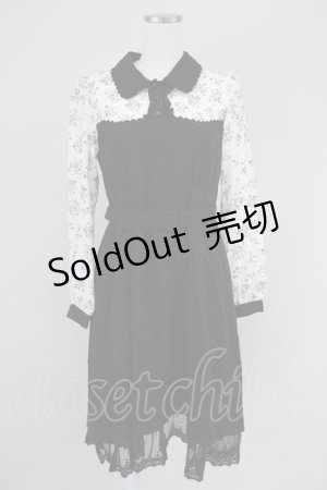 画像: axes femme / 柄ブラウスドッキングワンピース  黒Ｘピンク T-25-03-14-030-AX-OP-SA-ZI