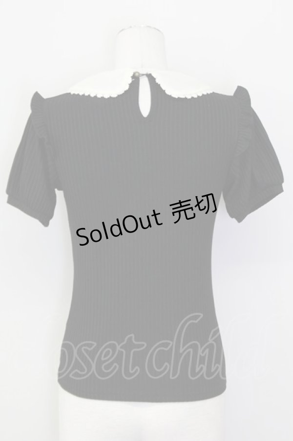 画像2: axes femme POETIQUE / フラワーリボン刺繍襟プルオーバー  黒Ｘアイボリー T-25-03-15-020-AX-TO-SA-ZT (2)
