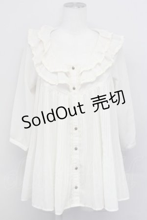 画像: axes femme / フリル襟プリーツ入りブラウス M キナリ T-25-03-15-003-AX-BL-SA-ZT