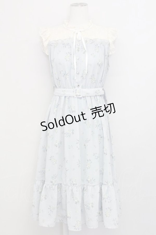 画像1: axes femme / レース切替花柄ワンピース M サックス T-25-03-15-027-AX-OP-SA-ZT (1)