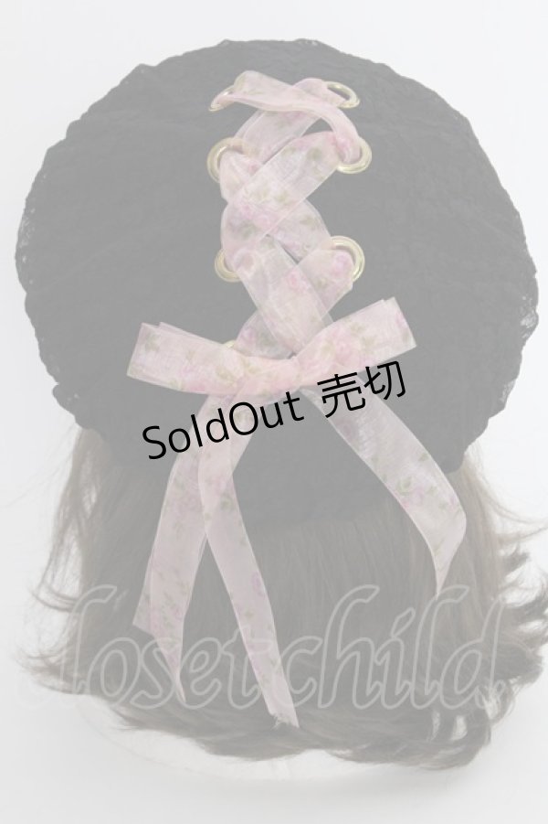 画像1: Princess Melody / レースアップリボンレースベレー  黒Ｘピンク T-25-03-15-046-EL-AC-SA-ZT-K007 (1)