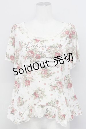 画像: axes femme / ローズ総柄&メッセージpt半袖カットソー  アイボリー T-25-03-15-007-AX-TO-SA-ZT436