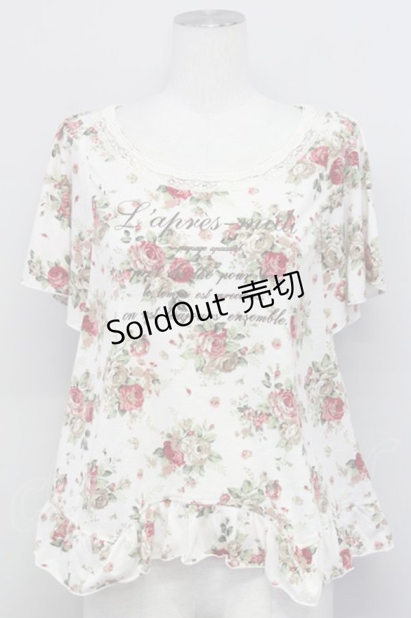 画像1: axes femme / ローズ総柄&メッセージpt半袖カットソー  アイボリー T-25-03-15-007-AX-TO-SA-ZT436 (1)