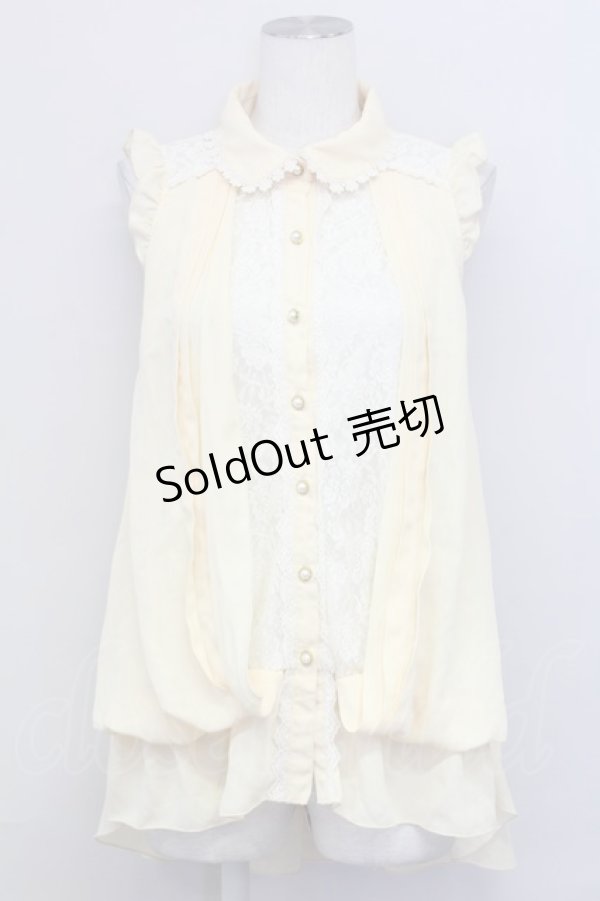 画像1: axes femme / ノースリーブレース配色ロングブラウス  イエローＸ白 T-25-03-15-008-AX-BL-SA-ZT (1)