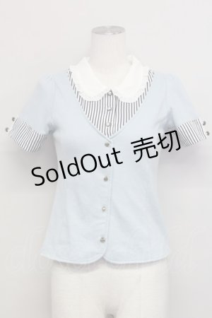 画像: axes femme / ベストレイヤード風トップス  サックスＸ白 T-25-03-15-016-AX-TO-SA-ZT