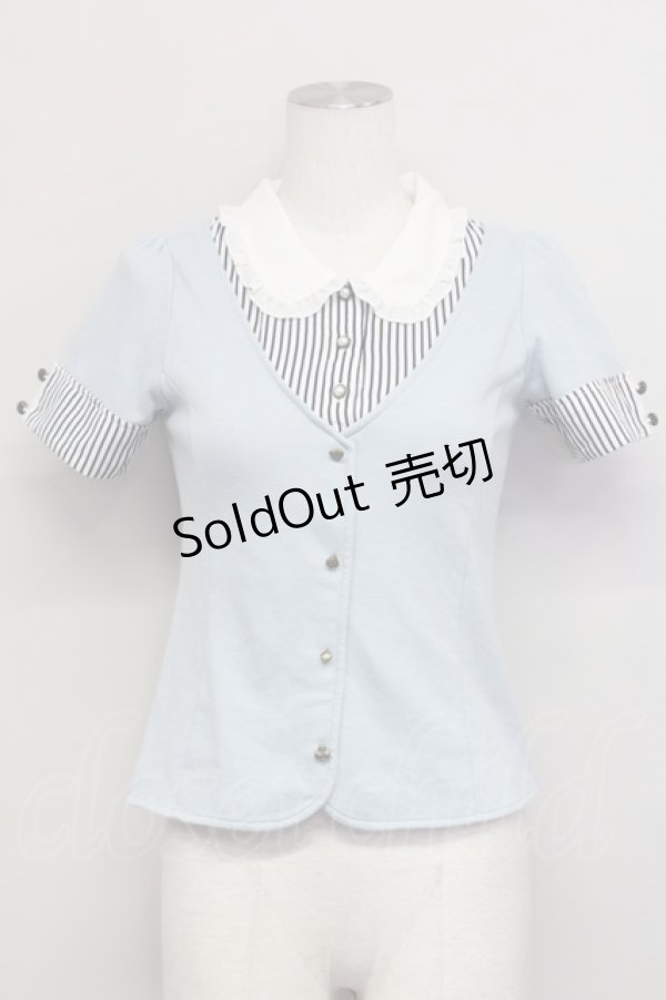 画像1: axes femme / ベストレイヤード風トップス  サックスＸ白 T-25-03-15-016-AX-TO-SA-ZT (1)